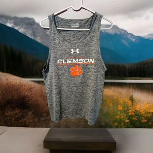 Clemson Tigers Under Armour  Racerback Tank Excellent Loose Med Heat Gear‎ Gray